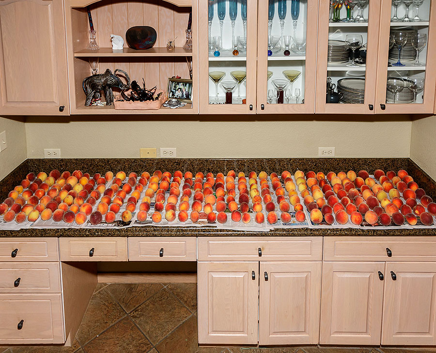 peaches on kitchen counter