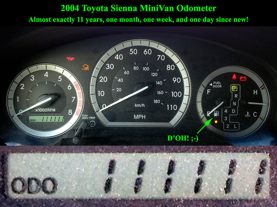 2004 Toyota Sienna Odometer 111,111 miles
